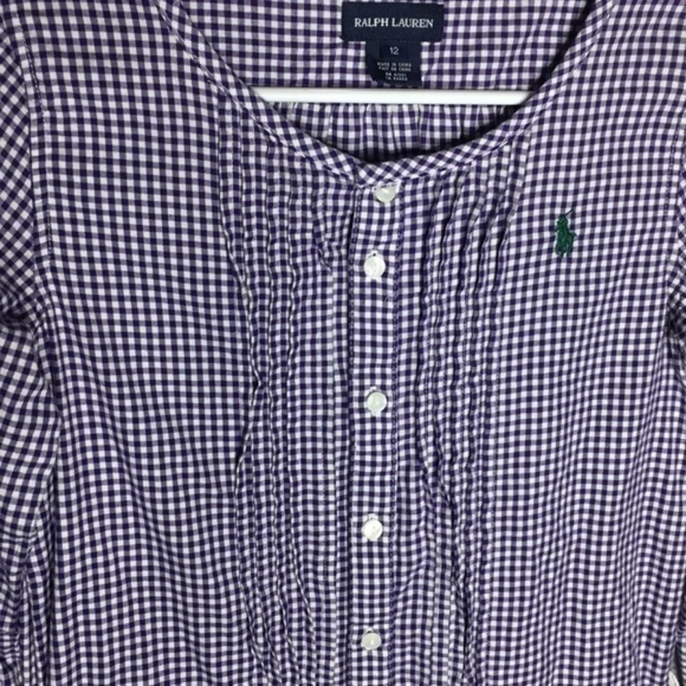RALPH LAUREN purple & white gingham pintuck dress